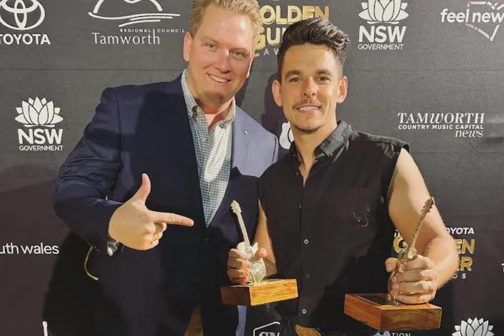 James Johnston with his manager Beau Thomas