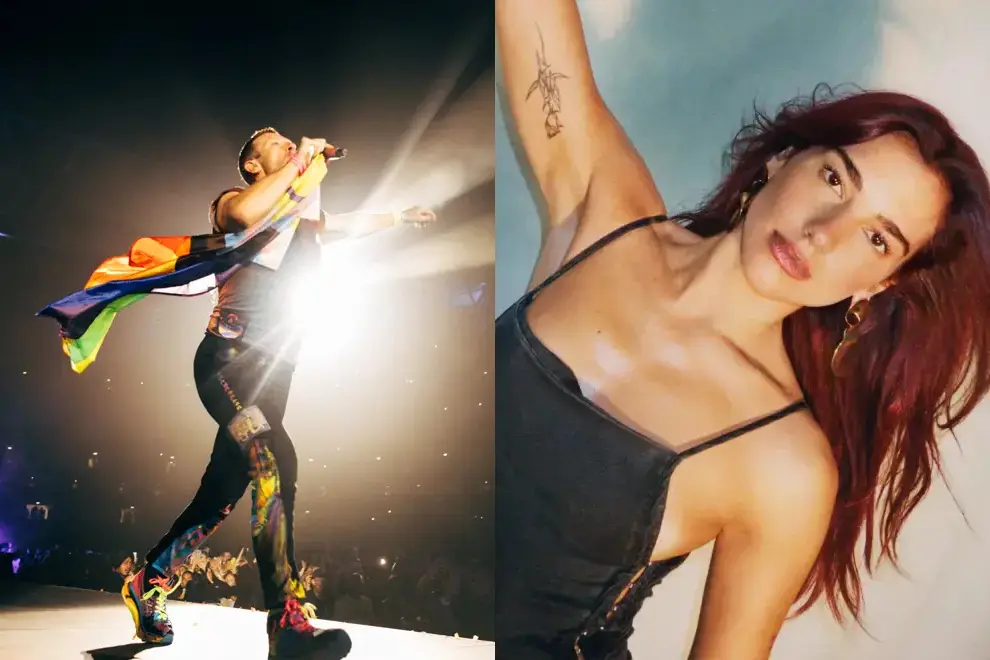 Coldplay on stage, Dua Lipa