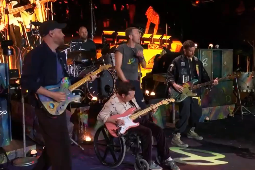 Coldplay and Michael J. Fox at Glastonbury