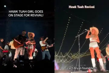 Zach Bryan and Hailey Welch on stage in Nashville