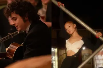 Timothée Chalamet as Bob Dylan in 'A Complete Unknown,' Ariana Grande