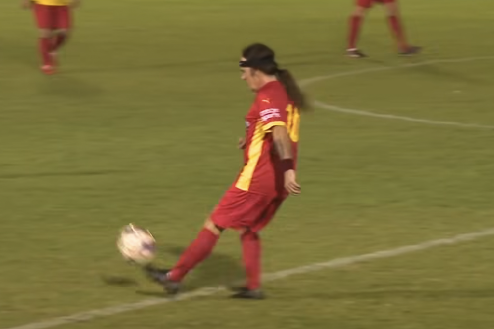 Iron Maiden bassist Steve Harris tearing up the field at Macedonia Park, Perth.