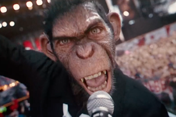 Robbie Williams seen through the character of a CGI ape
