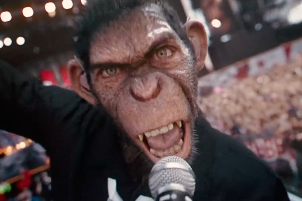 Robbie Williams seen through the character of a CGI ape