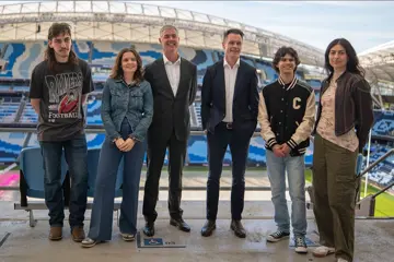 Lane Pittman, Jess Keeley, Hon. John Graham, Hon. Chris Minns, Budjerah, and Anna Lunoe at the Michael's Rule press conference