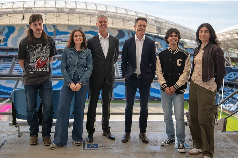 Lane Pittman, Jess Keeley, Hon. John Graham, Hon. Chris Minns, Budjerah, and Anna Lunoe at the Michael's Rule press conference