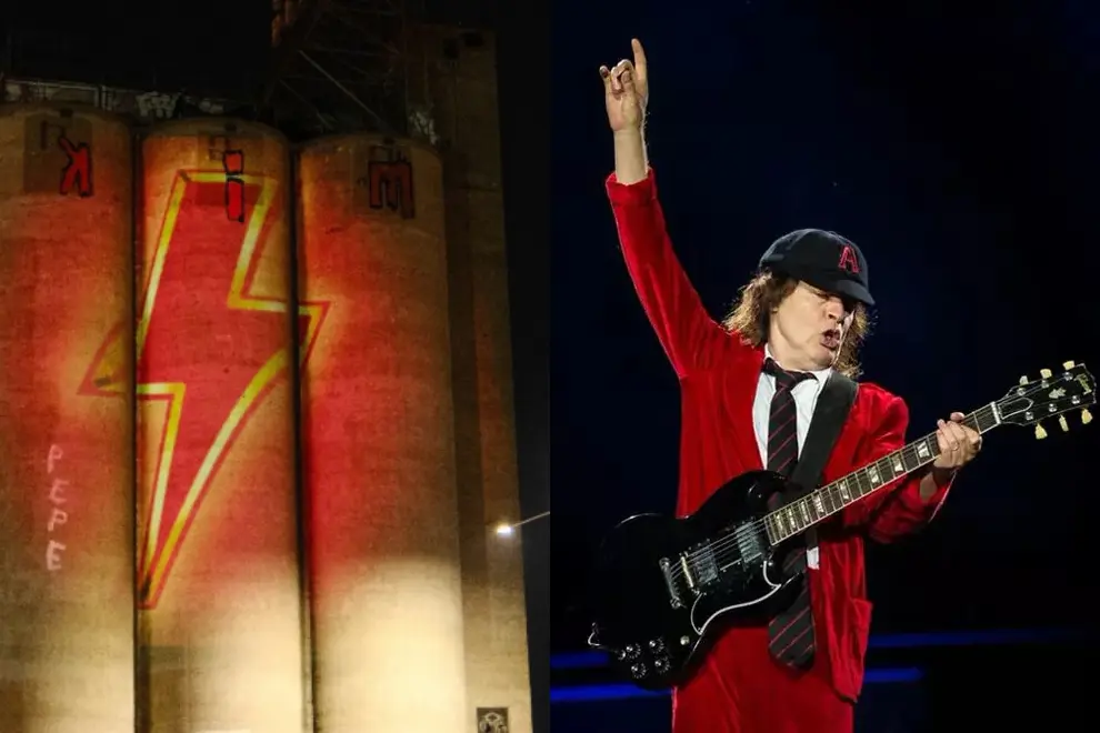 AC/DC logo spotted in Melbourne, Angus Young performing live
