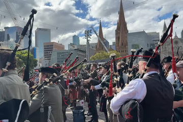 374 Bagpipers playing 'It's A Long Way To The Top'