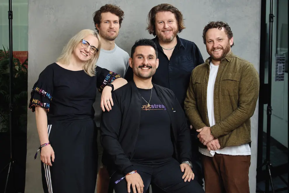 Vivienne Mellish, CMO and co-Founder; Alex Wilson, Head of Operations; Samuel Fernandes, CEO of MusicStream; Andy Irvine, CEO and co-Founder; Matthew Rogers, Chief Commercial Officer