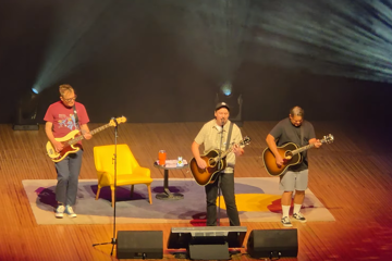 Mark Hoppus with Violent Soho's Luke Boerdam and James Tidswell