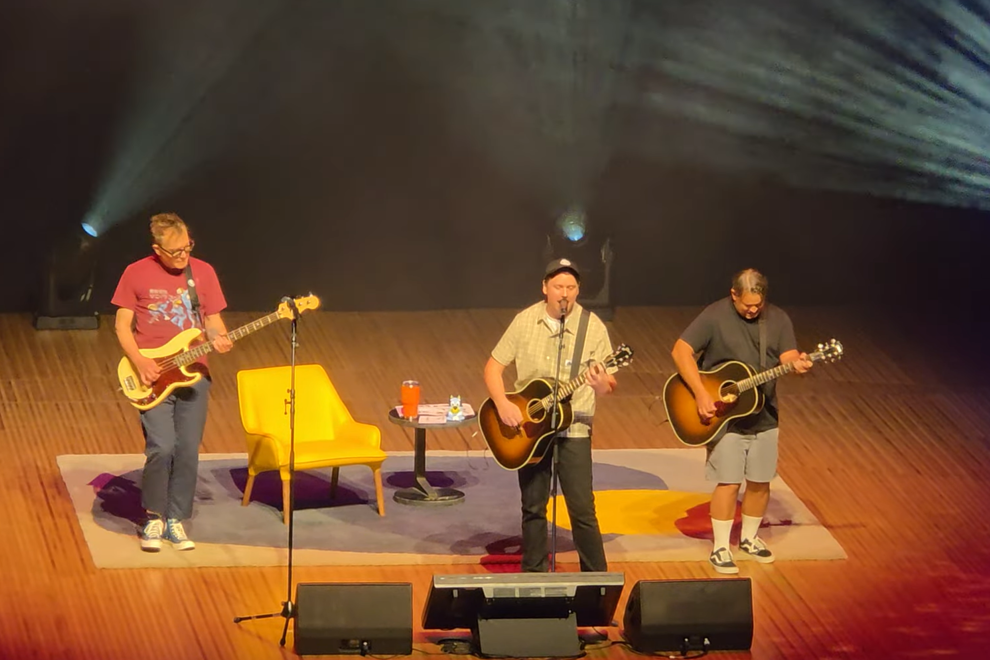 Mark Hoppus with Violent Soho's Luke Boerdam and James Tidswell