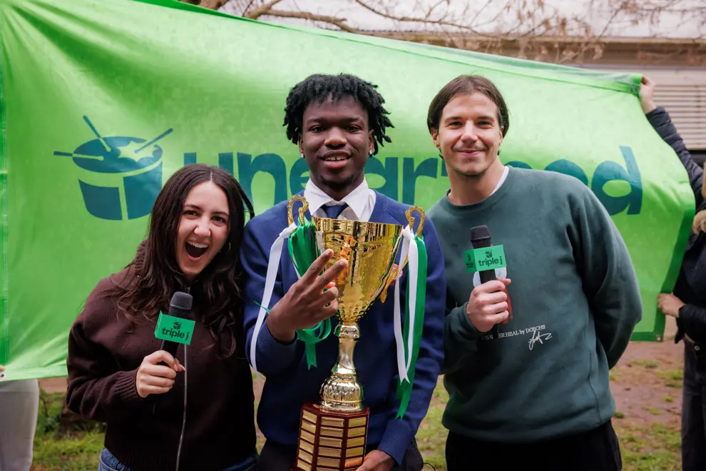 triple j's Concetta and Luka with 2025 Unearthed High winner DRIZZZ