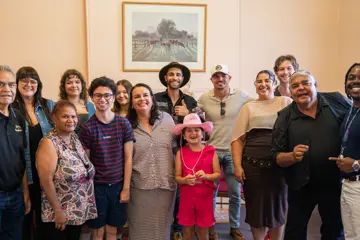 Support Act's Catherine Satour with with attendees at Yarning Strong, 2026 Tamworth Country Music Festival
