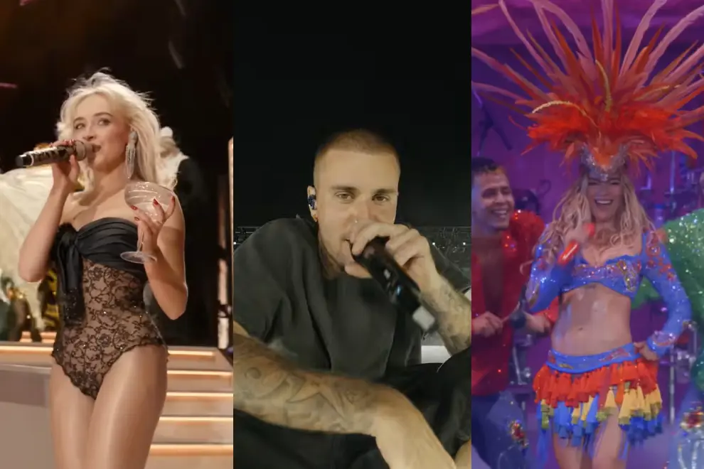Sabrina Carpenter, Justin Bieber and Karol G performing at Coachella