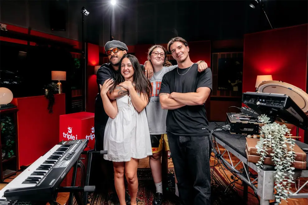 triple j presenters Tyrone Pynor, Concetta Caristo, Abby Butler & Luka Muller