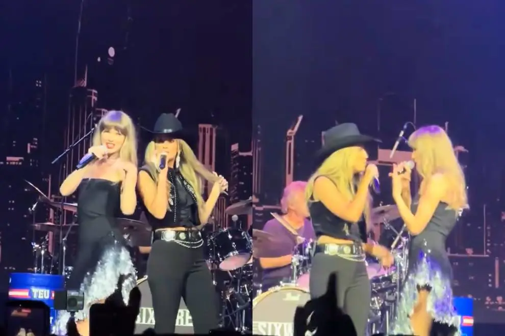 Taylor Swift and Lainey Wilson on stage