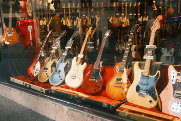 Guitars in a music store
