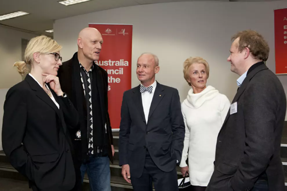 James Strong (centre) with (from left) Cate Blanchett, Peter Garrett, Jeanne-Claude Strong amd Andrew Upton. Pic by Jaime Williams