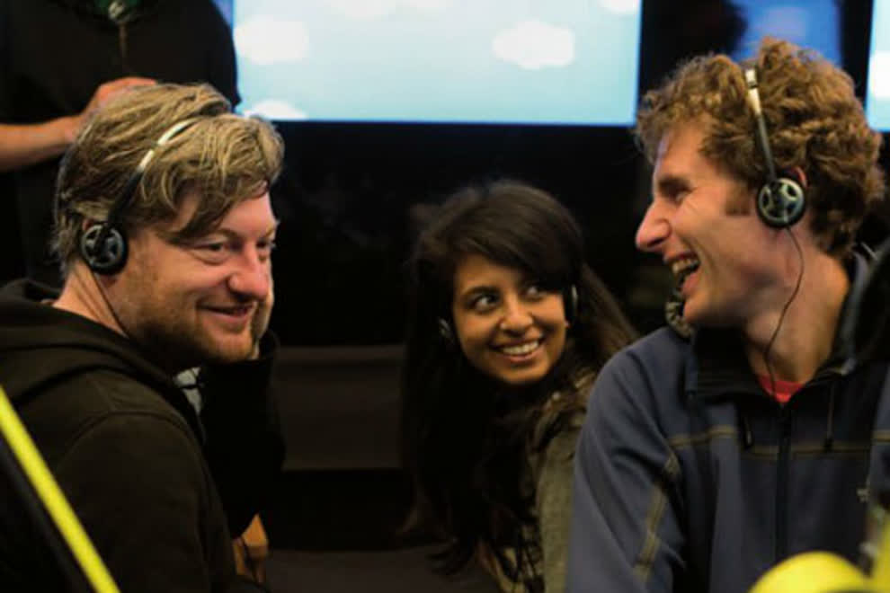 Charlie Brooker (left) behind the scenes filming the first series of Black Mirror 