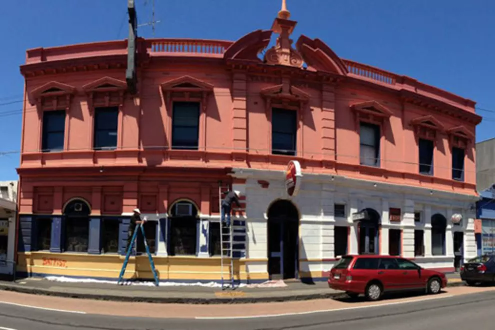 Yarra Hotel being painted on New Year's Eve. Picture used with permission.
