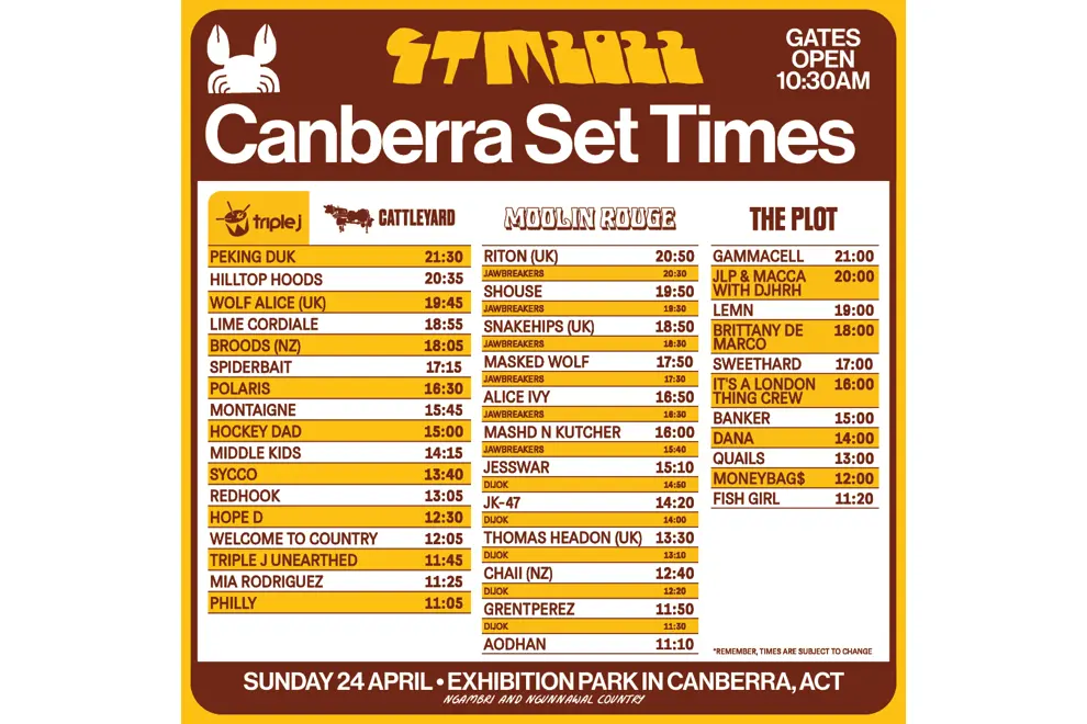 GTM2022 SET TIMES CBR